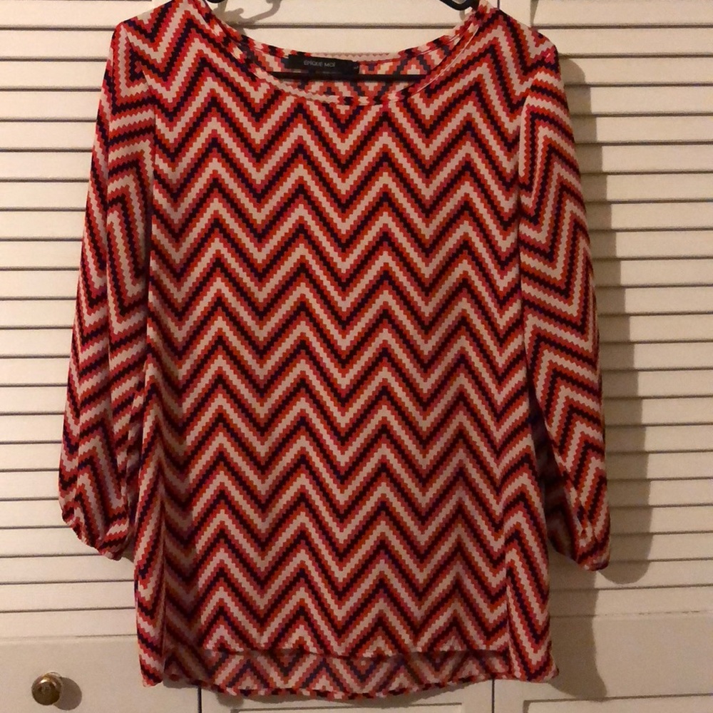 Red, White, and Navy Blue Chevron blouse